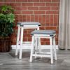 24" Counter Stool, Antique White Finish, Black Leather Seat