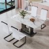 Dining table. White imitation marble pattern desktop. Black MDF table legs with gold lines and black base. Suitable for kitchen living roomF-SQ