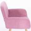 Teddy Fabric Upholstered Side Dining Chair with Metal Leg(Pink teddy fabric+Beech Wooden Printing Leg),KD backrest