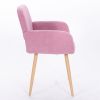 Teddy Fabric Upholstered Side Dining Chair with Metal Leg(Pink teddy fabric+Beech Wooden Printing Leg),KD backrest