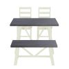 TOPMAX Farmhouse 4-Piece Dining Table Set Solid Wood Kitchen Table Set with Bench for Small Places,Grey+Butter Milk