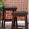 24" Counter Stool, Antique White Finish, Black Leather Seat