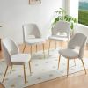 Off White Faux Fur Dinning Chairs with Metal Legs and Hollow Back Upholstered Dining Chairs Set of 4