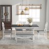 TOPMAX Mid-Century 6-Piece Trestle Table Set with Victorian Round Upholstered Dining Chairs and Long Bench, Gray+Antique White