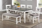 Dining Room Furniture White 6pc Dining Set Table 4 Side Chairs and A Bench Rubberwood MDF