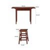 3 Piece Handcrafted Kitchen Island Breakfast Table Set, 2 Drawers, Rubberwood, Stools, Walnut Brown