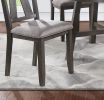 Dining Room Furniture 5pc Dining Set Round Table And 4x Side Chairs Gray Fabric Cushion Seat Rich Dark Brown Finish Wooden Table Top