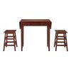 3 Piece Handcrafted Kitchen Island Breakfast Table Set, 2 Drawers, Rubberwood, Stools, Walnut Brown