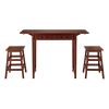 3 Piece Handcrafted Kitchen Island Breakfast Table Set, 2 Drawers, Rubberwood, Stools, Walnut Brown