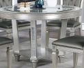 Antique Traditional Dining Table and 4 Side Chairs Round Top w Glass insert Tufted Chairs Kitchen Formal Dining Room Furniture