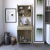 Della 60 Kitchen Pantry with Countertop; Closed & Open Storage -Light Oak