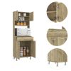 Della 60 Kitchen Pantry with Countertop; Closed & Open Storage -Light Oak