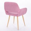 Teddy Fabric Upholstered Side Dining Chair with Metal Leg(Pink teddy fabric+Beech Wooden Printing Leg),KD backrest