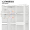 Four Glass Door Storage Cabinet with Adjustable Shelves and Feet Cold-Rolled Steel Sideboard Furniture for Living Room Kitchen White