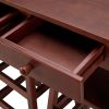 3 Piece Handcrafted Kitchen Island Breakfast Table Set, 2 Drawers, Rubberwood, Stools, Walnut Brown