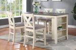 Modern Contemporary 5pc Counter Height High Dining Table w Storage Shelves 4x High Chairs Wooden Kitchen Breakfast Table Dining Room Furniture