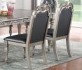 Majestic Formal Set of 2 Arm Chairs Grey / Silver Finish Rubberwood Dining Room Furniture Intricate Design Cushion Upholstered Seat Tufted Back