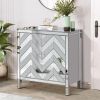 Storage Cabinet with Mirror Trim and M Shape Design, Silver,for Living Room, Dining Room, Entryway, Kitchen