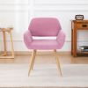 Teddy Fabric Upholstered Side Dining Chair with Metal Leg(Pink teddy fabric+Beech Wooden Printing Leg),KD backrest