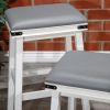 24" Counter Stool, Antique White Finish, Black Leather Seat