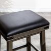 24" Counter Stool, Antique White Finish, Black Leather Seat