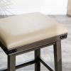 24" Counter Stool, Antique White Finish, Black Leather Seat