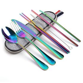 Titanium-plated Stainless Steel Portable Tableware (Option: Gray Bag Color Tableware Set)