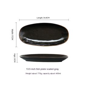 Glaze Kiln Oval Fish Dish Household Dinner Plate Long Plate Swing Plate (Option: Scale colored gray-13inches)