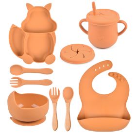 Silicone Squirrel Tableware Baby Silicone Food Supplement Set Baby Spork Integrated Silicone Plate Suit (Option: Y25-Suit)