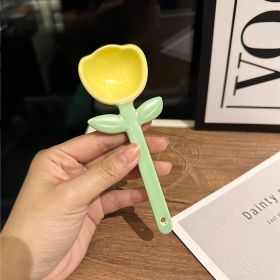 Girls Good-looking Tulip Ceramic SUNFLOWER Spoon Household Flower Coffee Dessert Ice-cream Spoon (Option: Tulip Yellow)