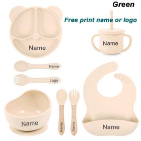 Baby Cutlery Baby Silicone Suction Cups Dining Plates Customized Name (Color: beige)