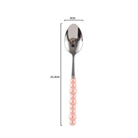 Ceramic Pearl Handle Knife Fork And Spoon Household Eating Soup Spoon Western Foodsteak Knife And Fork (Option: pink spoon)