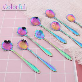 8Pcs Stainless Steel Flower Spoon Coffee Tea Spoon Cute Ice Cream Dessert Spoon Silver Christmas Gifts Kitchen Tableware Decor (Color: 8PCS Corlorful)