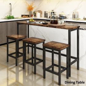 Counter Height Extra Long Dining Table Set with 3 Stools Pub Kitchen Set Side Table with Footrest (Color: Brown)