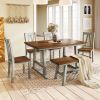 6-Piece Wood Dining Table Set Kitchen Table Set with Long Bench and 4 Dining Chairs, Farmhouse Style