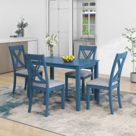 Rustic Minimalist Wood 5-Piece Dining Table Set with 4 X-Back Chairs for Small Places (Main Color: Blue)