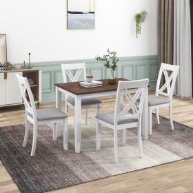 Rustic Minimalist Wood 5-Piece Dining Table Set with 4 X-Back Chairs for Small Places (Main Color: White)