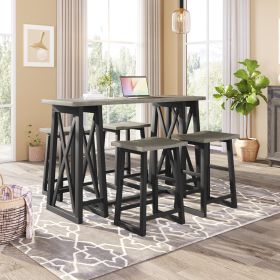 Rustic Counter Height 5-Piece Dining Set, Wood Console Table Set with 4 Stools for Small Places (Main Color: Grey)