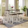 Rustic Counter Height 5-Piece Dining Set, Wood Console Table Set with 4 Stools for Small Places