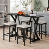 Mid-century Counter Height 5-Piece Dining Set, Wood Console Table with Trestle Legs and 4 Stools for Small Places