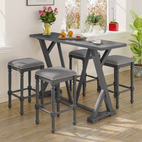 Mid-century Counter Height 5-Piece Dining Set, Wood Console Table with Trestle Legs and 4 Stools for Small Places (Main Color: Gray)