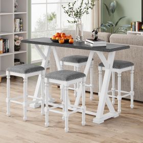 Mid-century Counter Height 5-Piece Dining Set, Wood Console Table with Trestle Legs and 4 Stools for Small Places (Main Color: White)