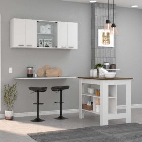 Norfolk 2 Piece Kitchen Set, Kitchen Island + Upper Wall Cabinet , White /Walnut (Color: White /Walnut)