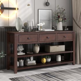 Retro Design Console Table with Two Open Shelves, Pine Solid Wood Frame and Legs for Living Room (Color: Espresso)