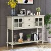 Sideboard Console Table with Bottom Shelf, Farmhouse Wood/Glass Buffet Storage Cabinet Living Room