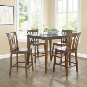 5 Piece Mission Counter Height Dining Set, Including Table & 4 Chairs, Cherry Color, Set of 5 (Color: Brown)