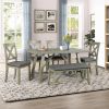 6 Piece Dining Table Set Wood Dining Table and chair Kitchen Table Set with Table;  Bench and 4 Chairs;  Rustic Style; White+Gray