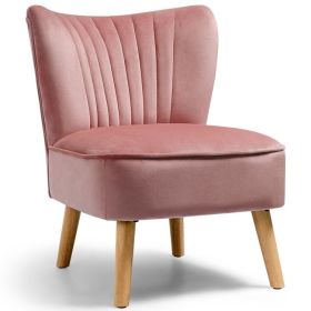 Modern Armless Velvet Accent Chair with Wood Legs (Color: Pink)