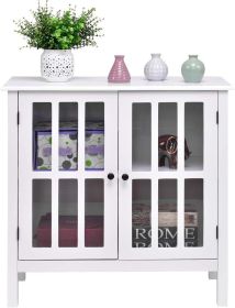 Kitchen Storage Cabinet with 2 Glass Doors, Home Kitchen Dining Wine Cabinet (Color: White)