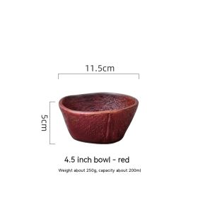 Ceramic Rice Household Soup Bowl Retro Restaurant Japanese Cooking Bowl (Option: 4.5Inch Red)